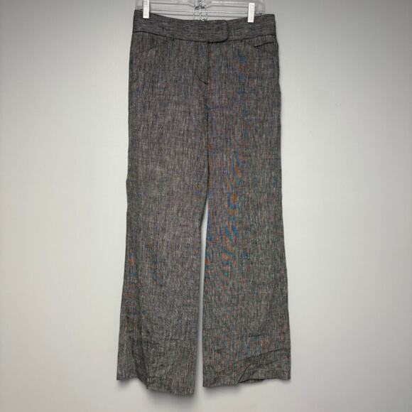100% Linen Y2K Neutral Grey Woven Wide Leg Career Dress Pants Womens Sz 6 - Picture 1 of 8